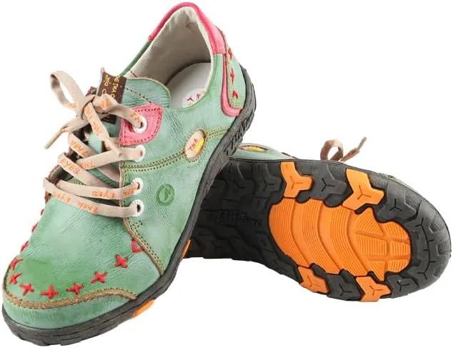 TMA EYES Women's Leather Soft Sole lace-up Fashion Shoes with Hand-Stitched Design