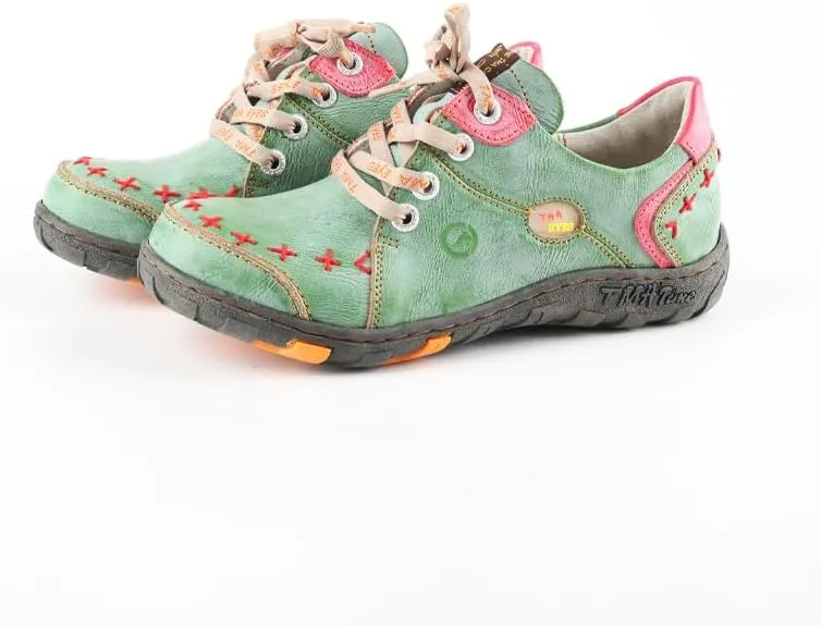 TMA EYES Women's Leather Soft Sole lace-up Fashion Shoes with Hand-Stitched Design