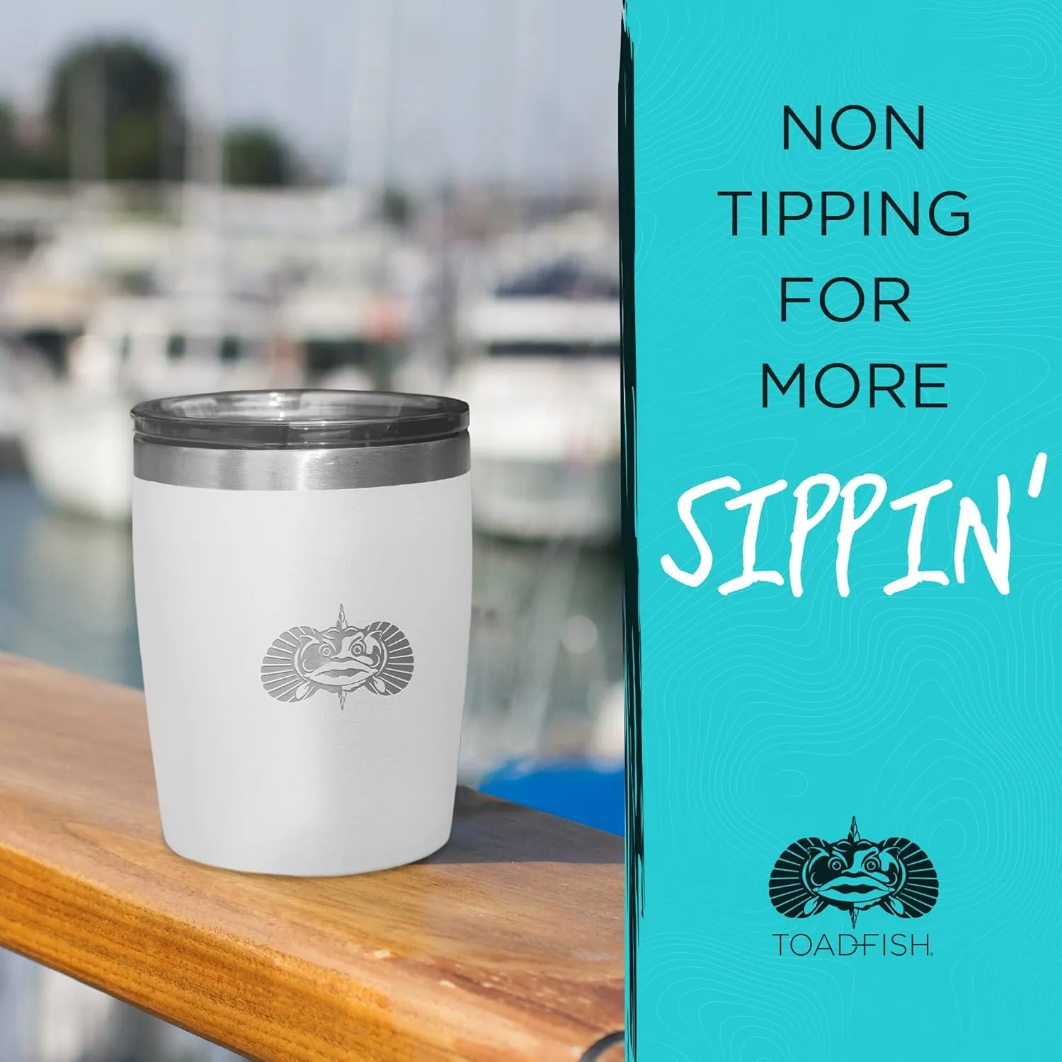 Toadfish Non-tipping 10oz Double Wall Insulated Stainless Steel Rocks Tumbler w/Easy Slide Lid - Teal