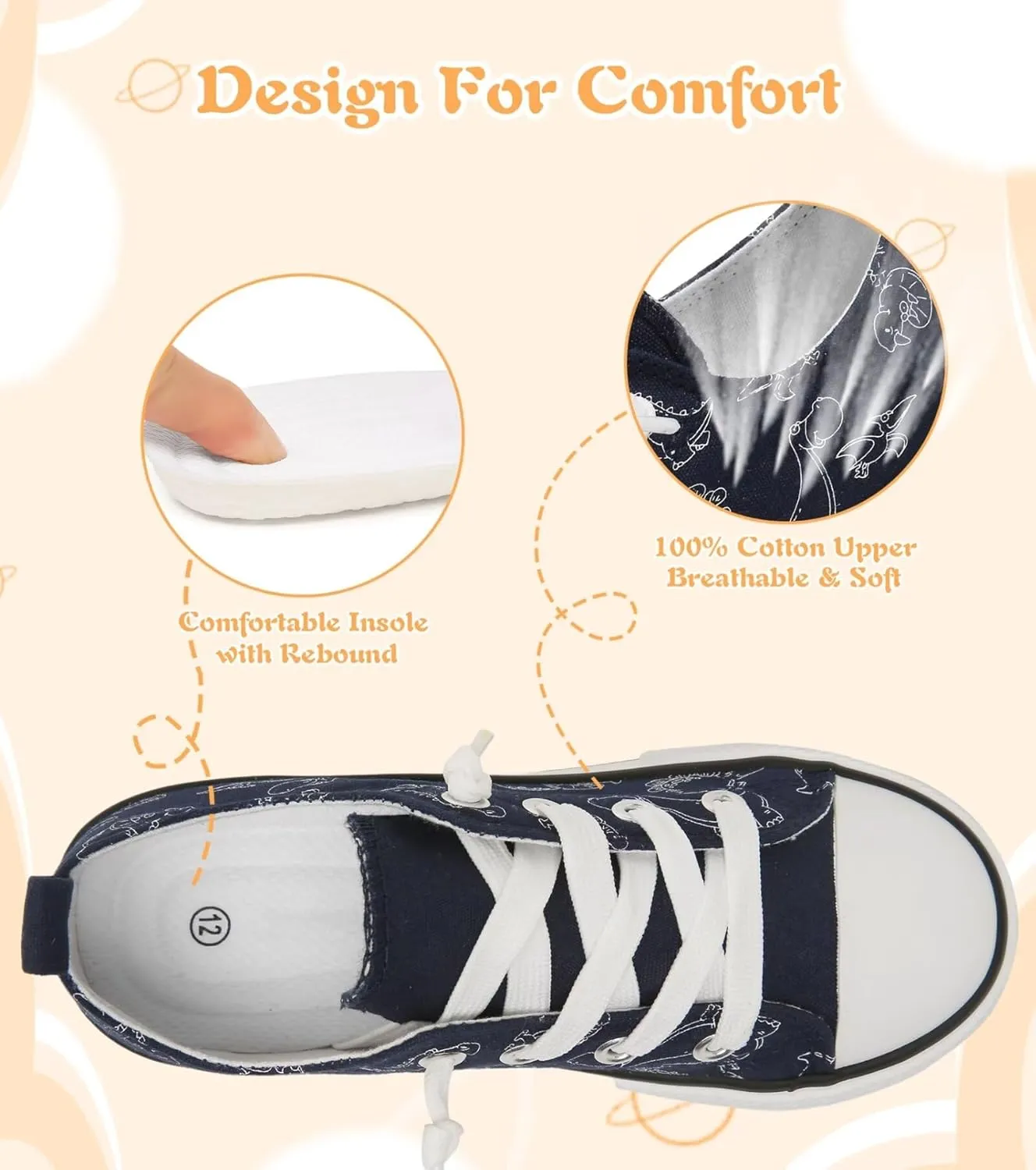 Toddler Little Kid Cushioned Canvas Shoes Slip On Sneakers Soft and Durable