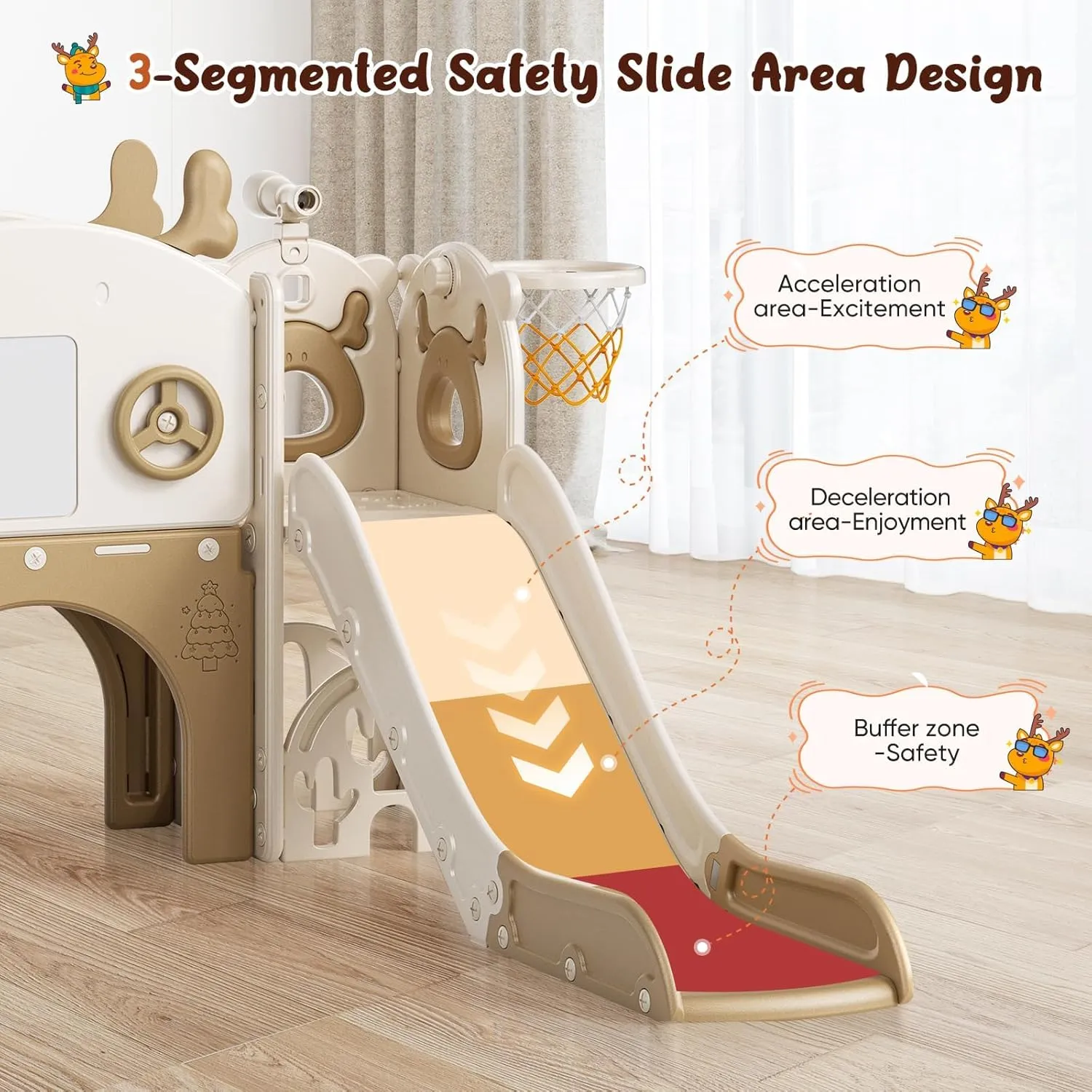 Toddler Slide, 10 in 1 Toddler Playset - Upgrade with Kids Slide, Drawing Board, Golf Set, Basketball Hoop and Storage Space for Age 1-3, Indoor and Outdoor Playground