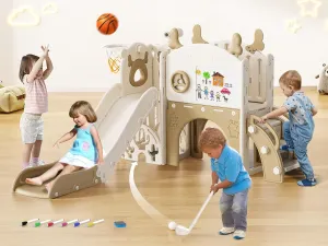 Toddler Slide, 10 in 1 Toddler Playset - Upgrade with Kids Slide, Drawing Board, Golf Set, Basketball Hoop and Storage Space for Age 1-3, Indoor and Outdoor Playground
