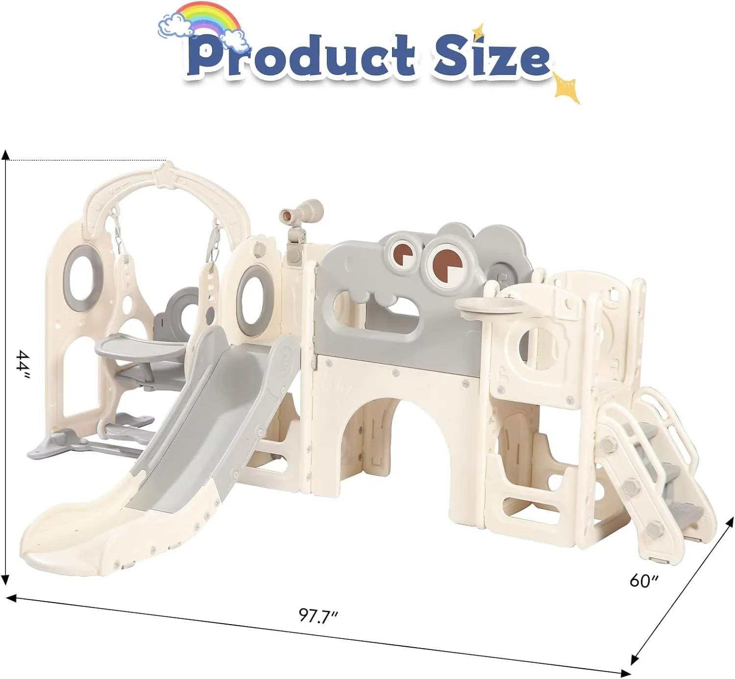 Toddler Slide, 9 in 1 Indoor Foldable Kids Slide for Toddlers Age 1-3, Extra-Long Slide with Basketball Hoop Indoor and Outdoor Baby Climber Playset Playground, Climber Playset with Telescope