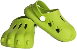 Toddler/Kids Unisex Slide-On Clogs. Easy Sandal Slides with Backstrap Perfect for Dinosaur, Dog, Dino and Monster Halloween Costume or Beach, Gift or Play. Cute Stomp Track Print Bottoms Lime Green