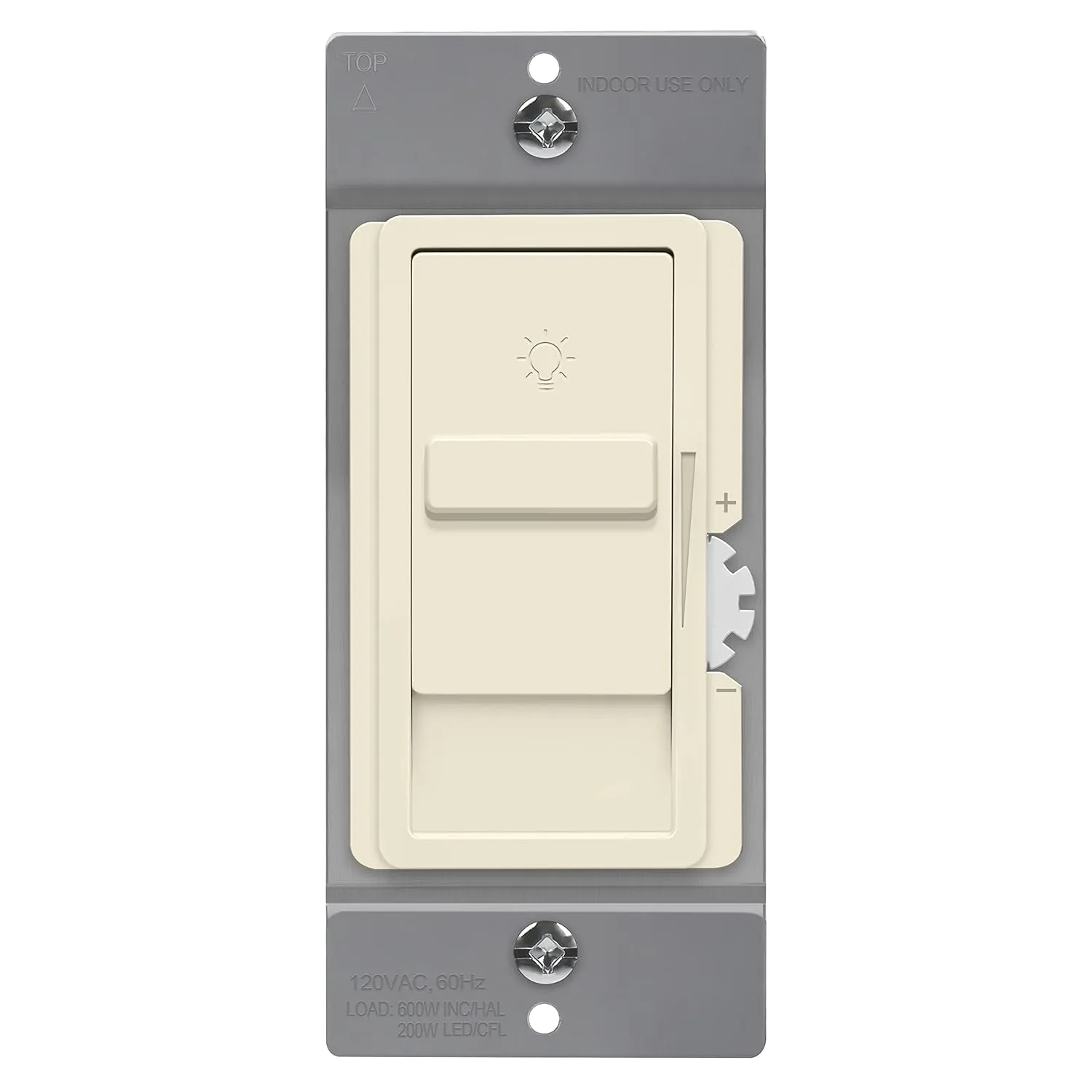 TOPGREENER Digital Dimmer Light Switch for 200W Dimmable LED/CFL Lights, Single Pole Led Slide Dimmer Switch, Neutral Wire Not Required, UL Listed, TGDS1-LA, Light Almond,1 Pack