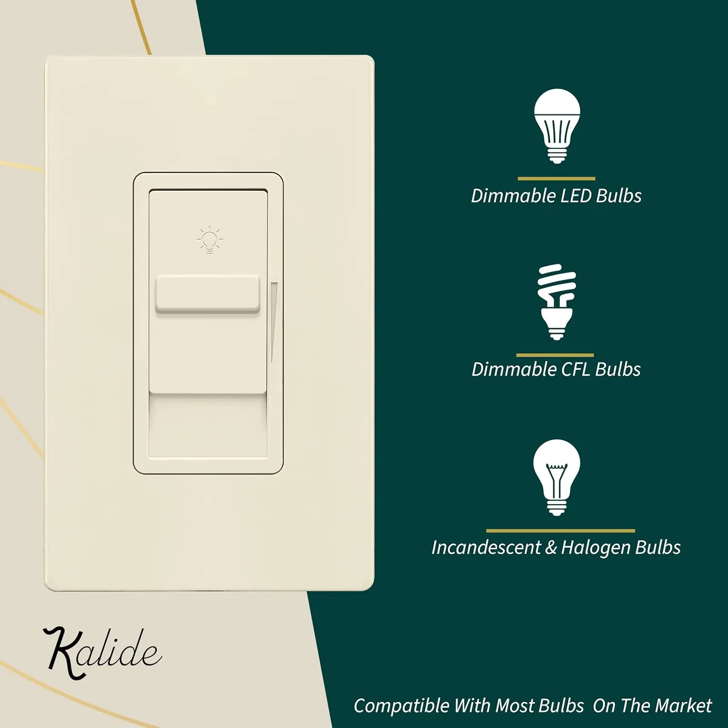 TOPGREENER Digital Dimmer Light Switch for 200W Dimmable LED/CFL Lights, Single Pole Led Slide Dimmer Switch, Neutral Wire Not Required, UL Listed, TGDS1-LA, Light Almond,1 Pack