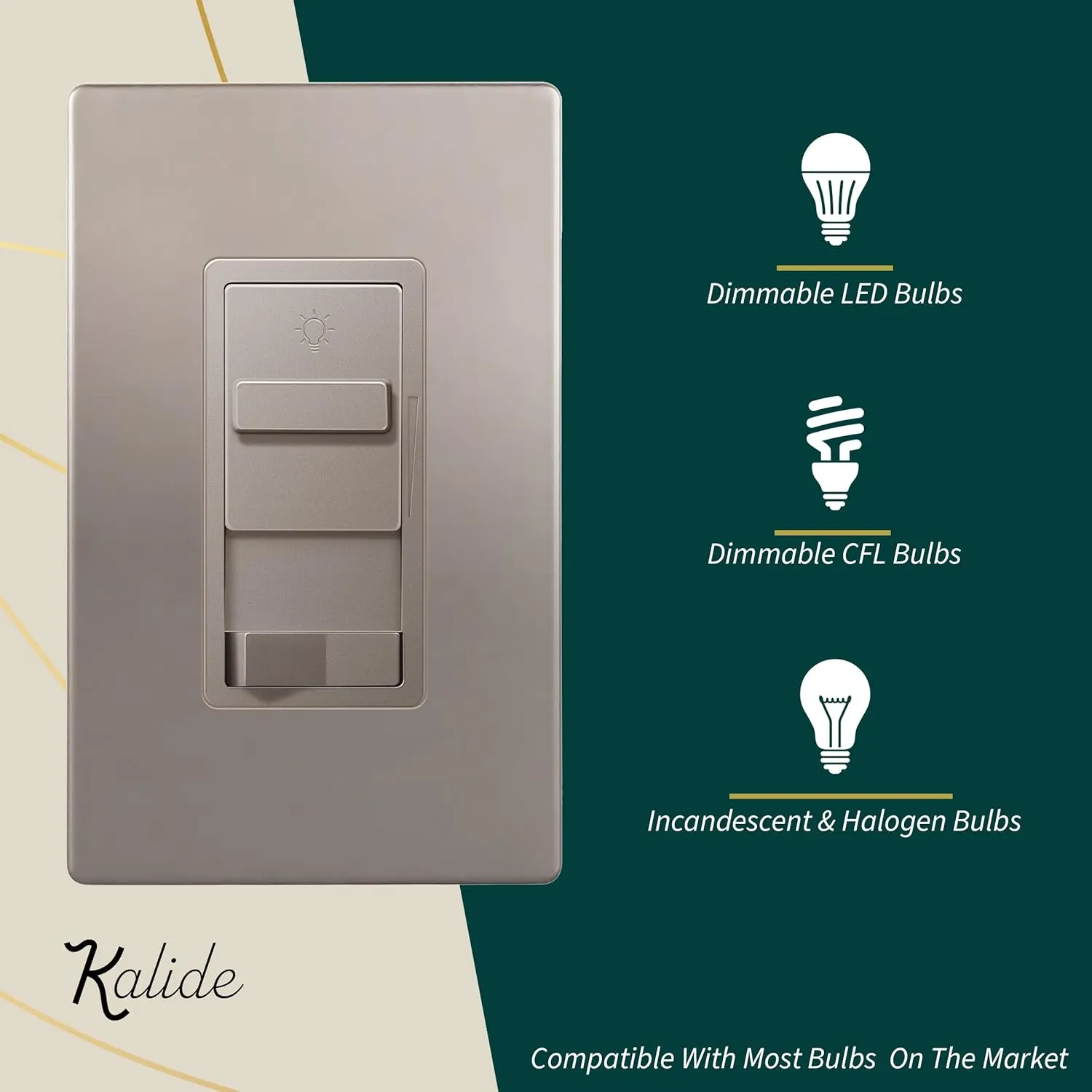 TOPGREENER Digital Dimmer Light Switch for 200W Dimmable LED/CFL Lights, Single Pole/3-Way LED Slide Dimmer Light Switch, Neutral Wire Not Required, UL Listed, TGSDS3-NK, Nickel, 1 Pack