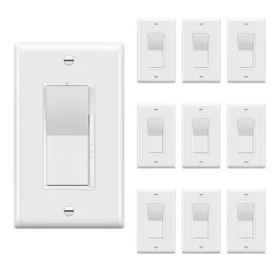 TOPGREENER Digital Dimmer Paddle Light Switch for Dimmable 300W LED/CFL Lights, Single Pole/3-Way, Modern Upgrade,LED Slide Dimmer, Wall Plate Included, UL Listed, White,10 Pack