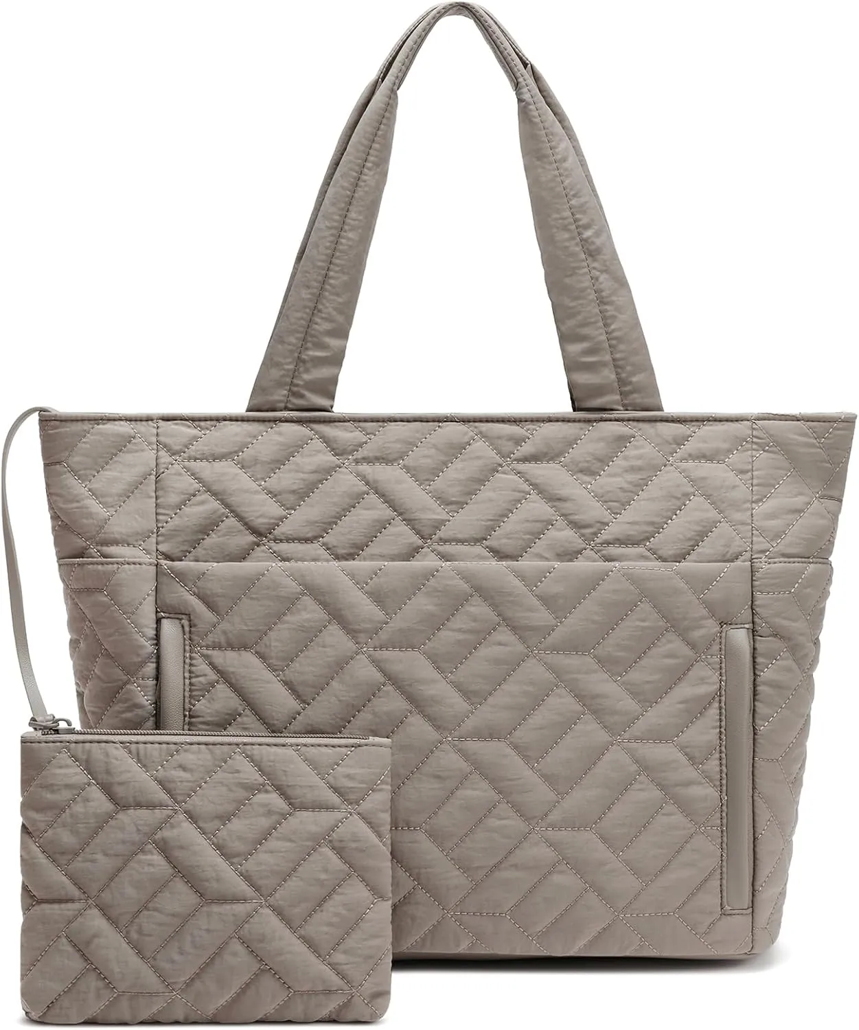 Tote Bag for Women, Quilted Puffer Tote Bag with Zipper, Large Shoulder Handbag Work Bag with Compartments for Travel