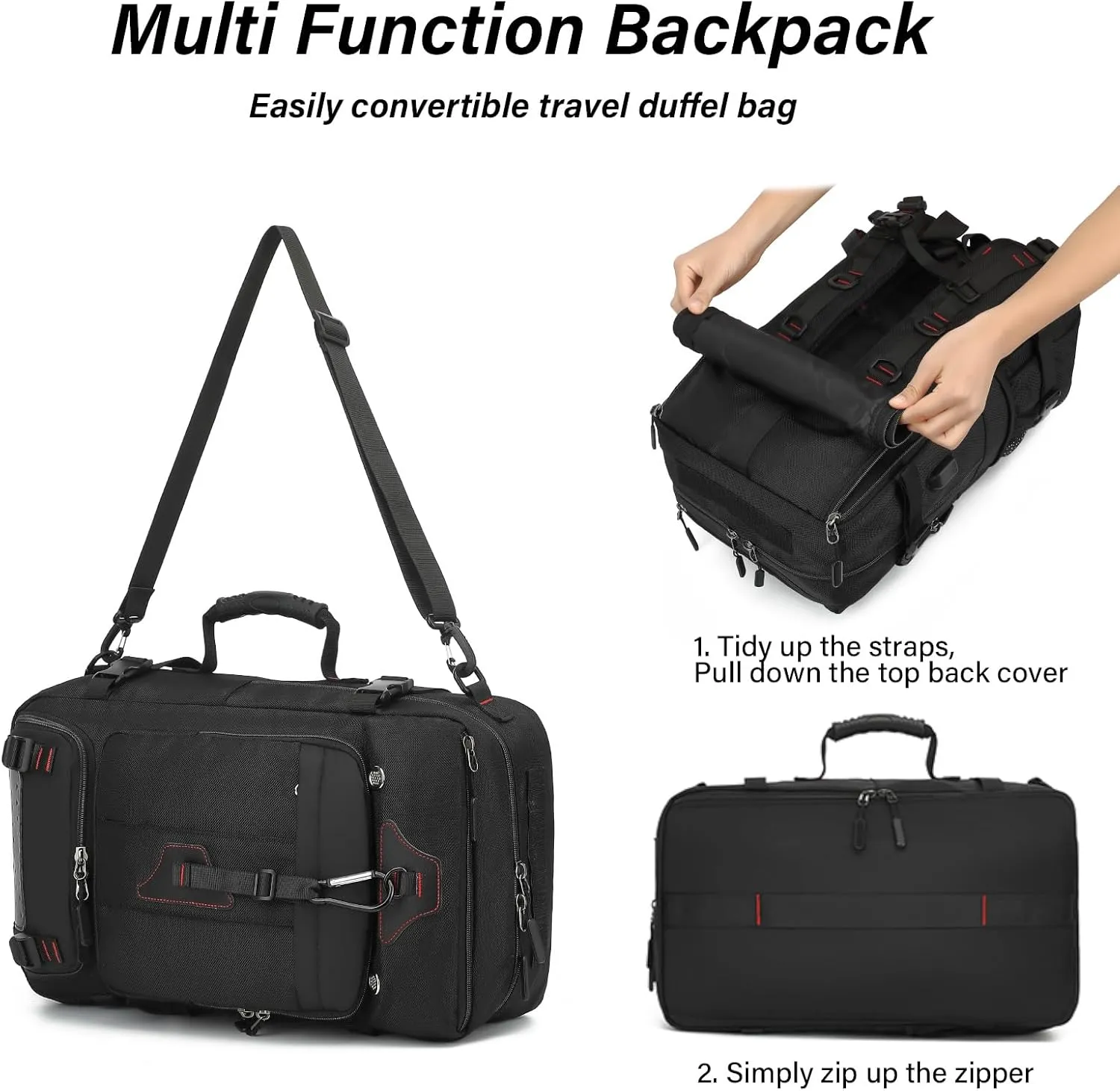 Travel Backpack for Men, 50L Large Carry on Backpack Durable Convertible Duffle Bag Fit for 17 Inch Laptop with Shoe Compartment, Wet Pocket
