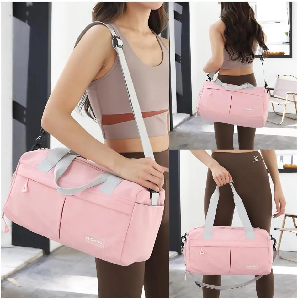 Travel Bag for Women with Shoe Compartment, Weekender Bag Gym Bag for Women, Dry-Wet Separation, Multifunctional Large Capacity and Premium Oxford Fabric (Pink)