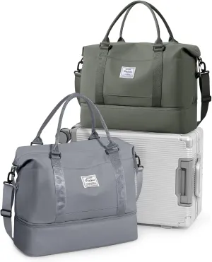 Travel Duffel Bag, 18x14x8 Inches Travel Bag Spirit with Shoes Compartment, Weekender Overnight Bag for Women with Trolley Sleeve, Carry On Bag for Airplanes Sport Tote Gym Bag SlateGrey