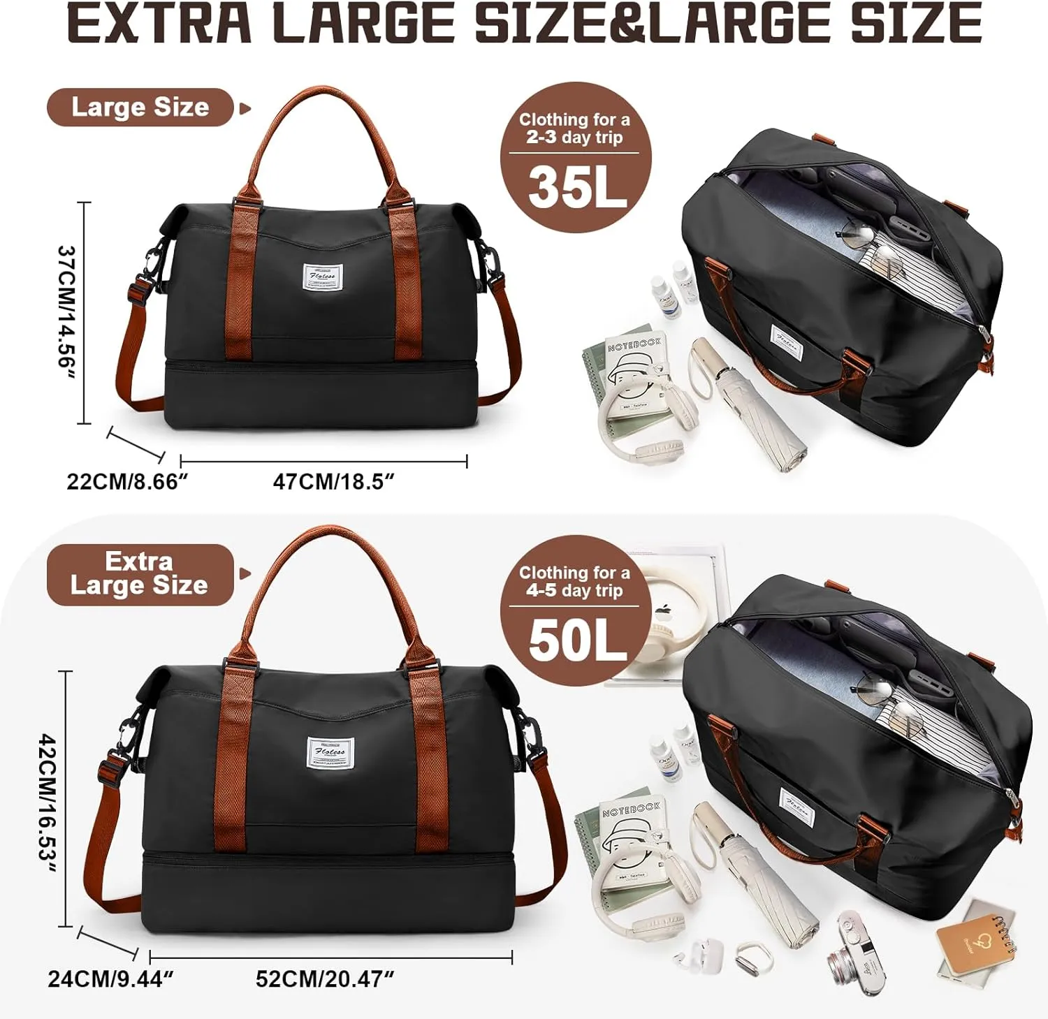 Travel Duffel Bag with Shoes Compartment, Overnight Weekender Bags for Women, Carry on Personal Item Travel Set