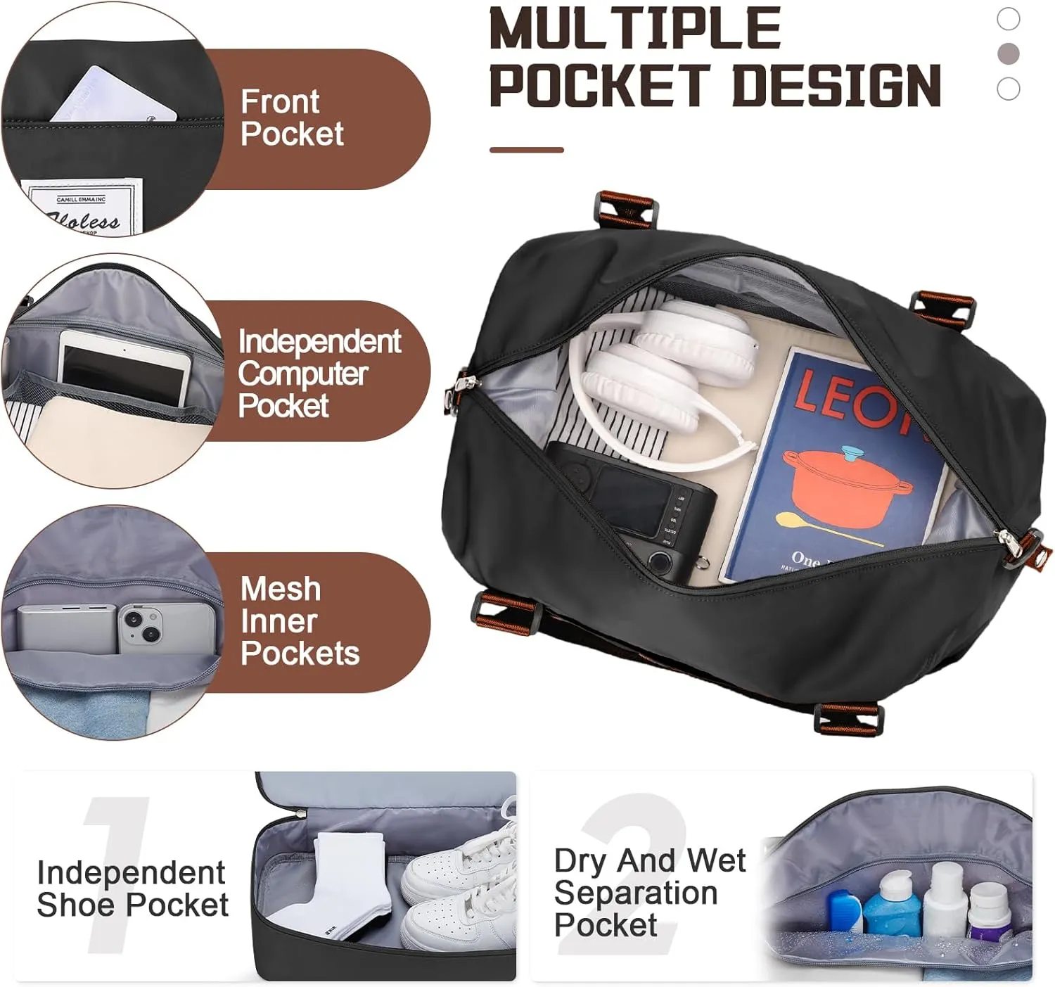 Travel Duffel Bag with Shoes Compartment, Overnight Weekender Bags for Women, Carry on Personal Item Travel Set