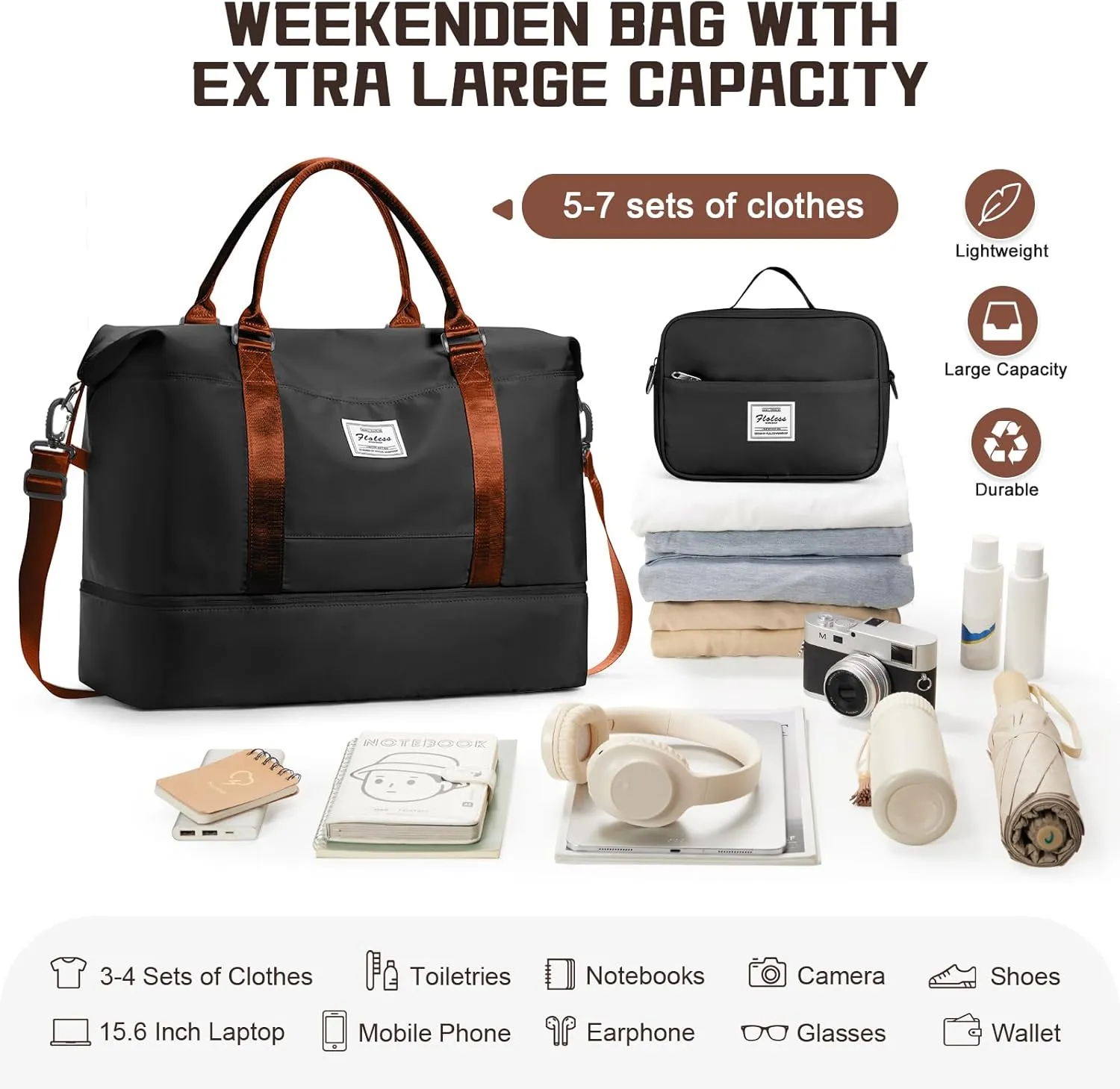 Travel Duffel Bag with Shoes Compartment, Overnight Weekender Bags for Women, Carry on Personal Item Travel Set