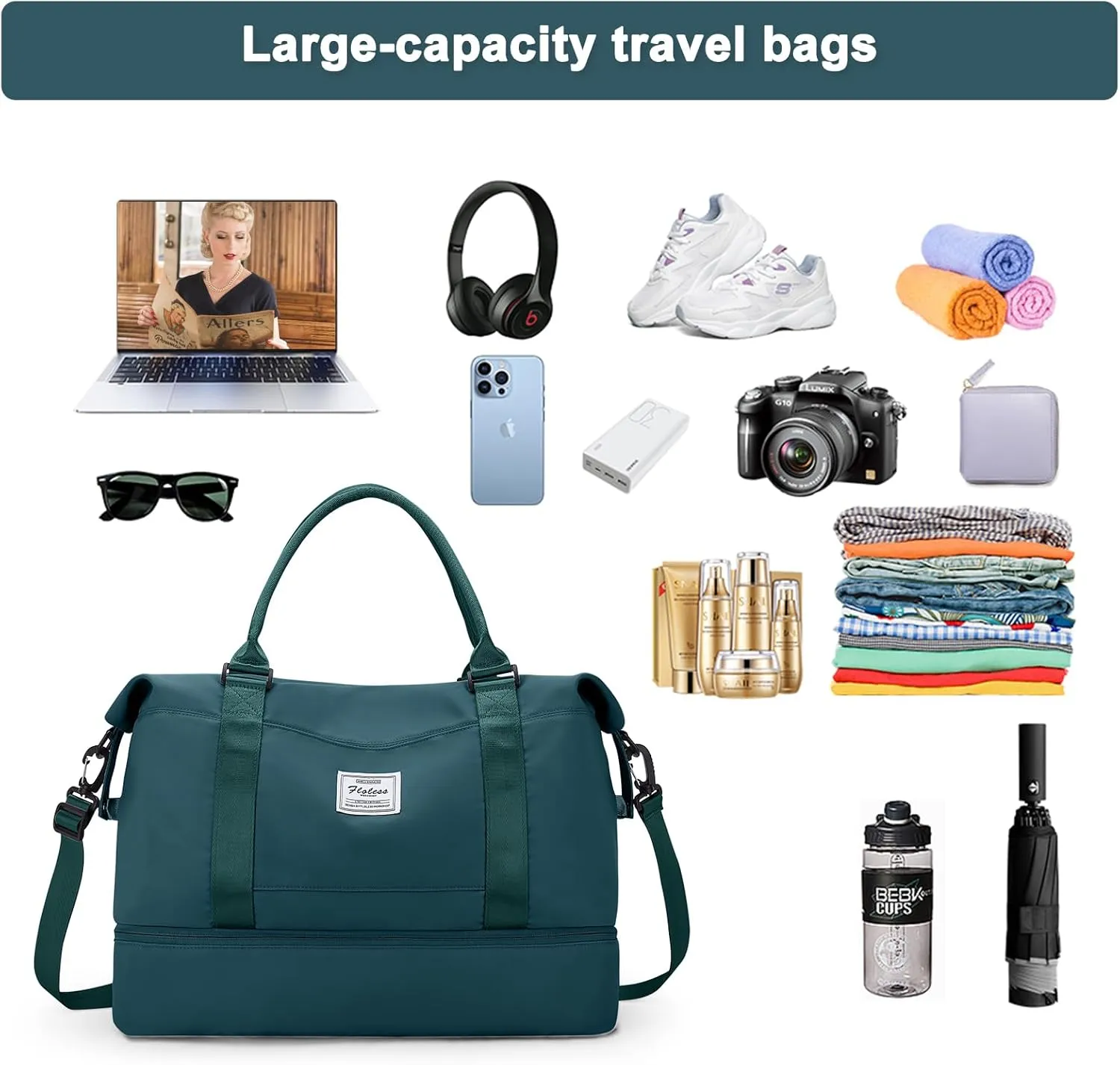 Travel Duffel Bag with Shoes Compartment, Overnight Weekender Bags for Women,Carry on Personal Item Bag