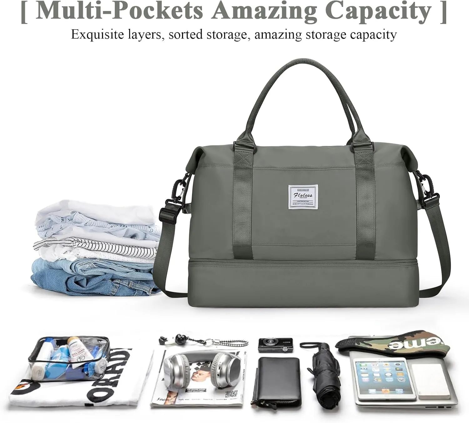 Travel Duffel Bag with Shoes Compartment, Overnight Weekender Bags for Women,Carry on Personal Item Bag