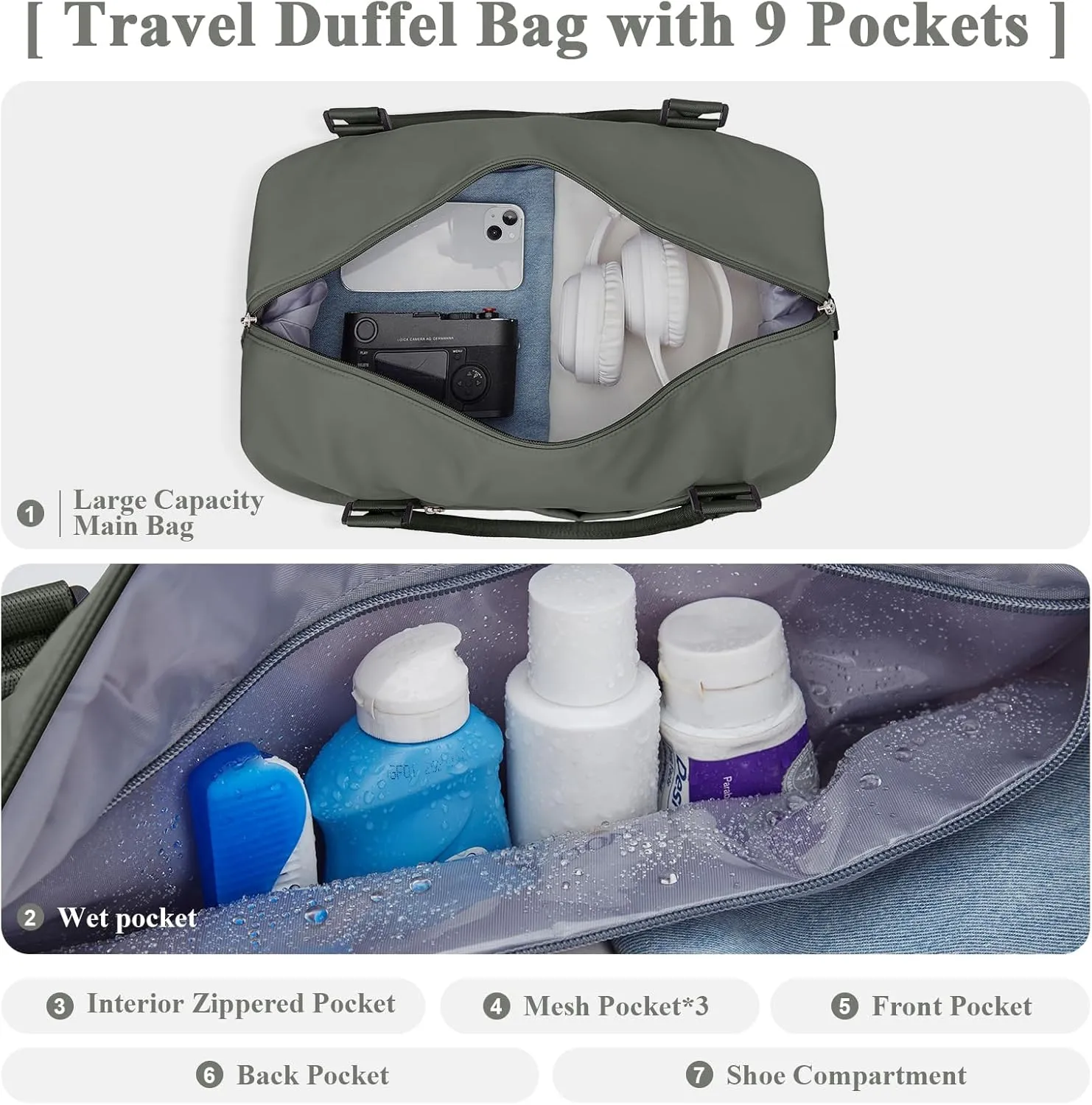 Travel Duffel Bag with Shoes Compartment, Overnight Weekender Bags for Women,Carry on Personal Item Bag