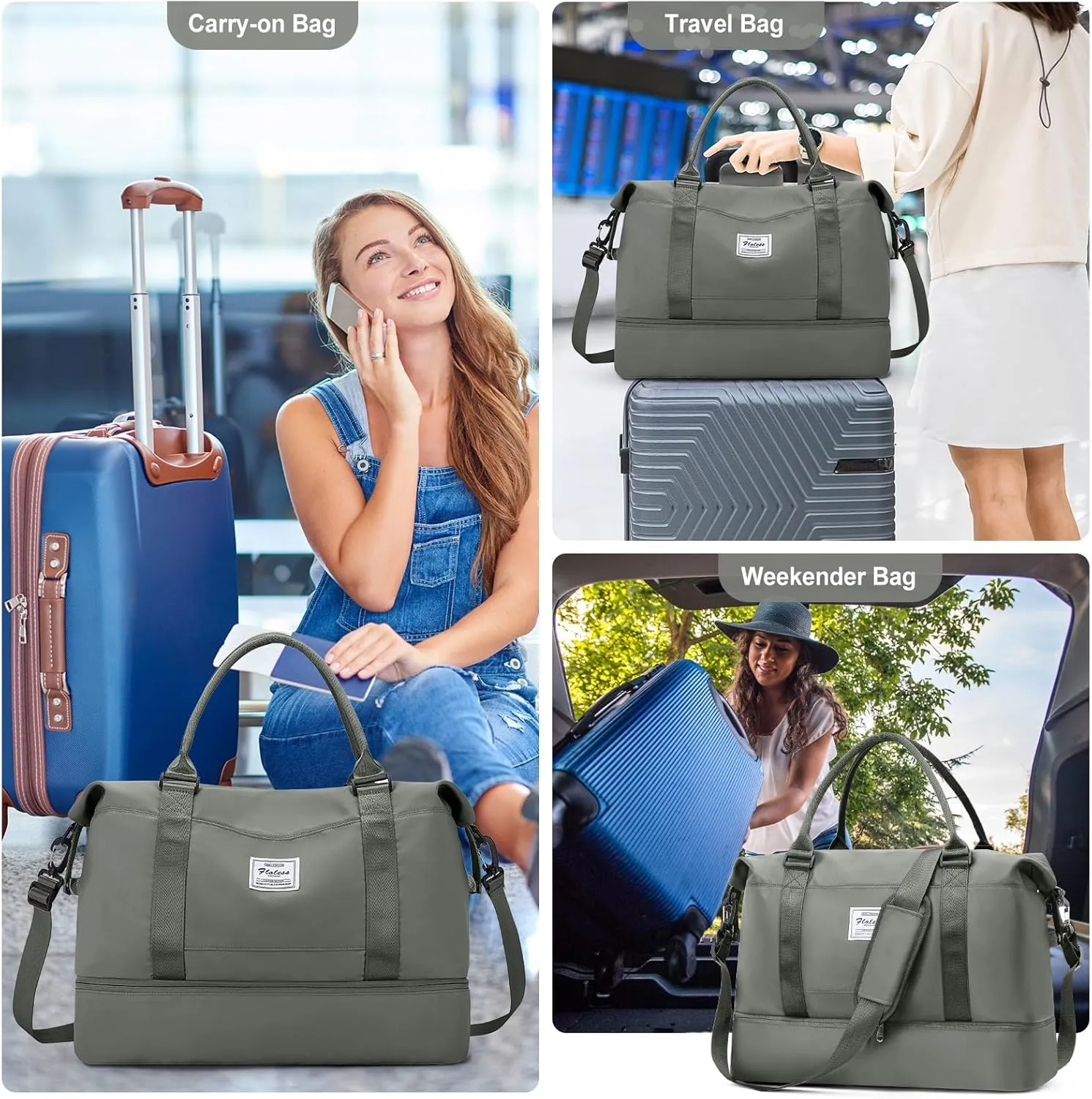 Travel Duffel Bag with Shoes Compartment, Overnight Weekender Bags for Women,Carry on Personal Item Bag