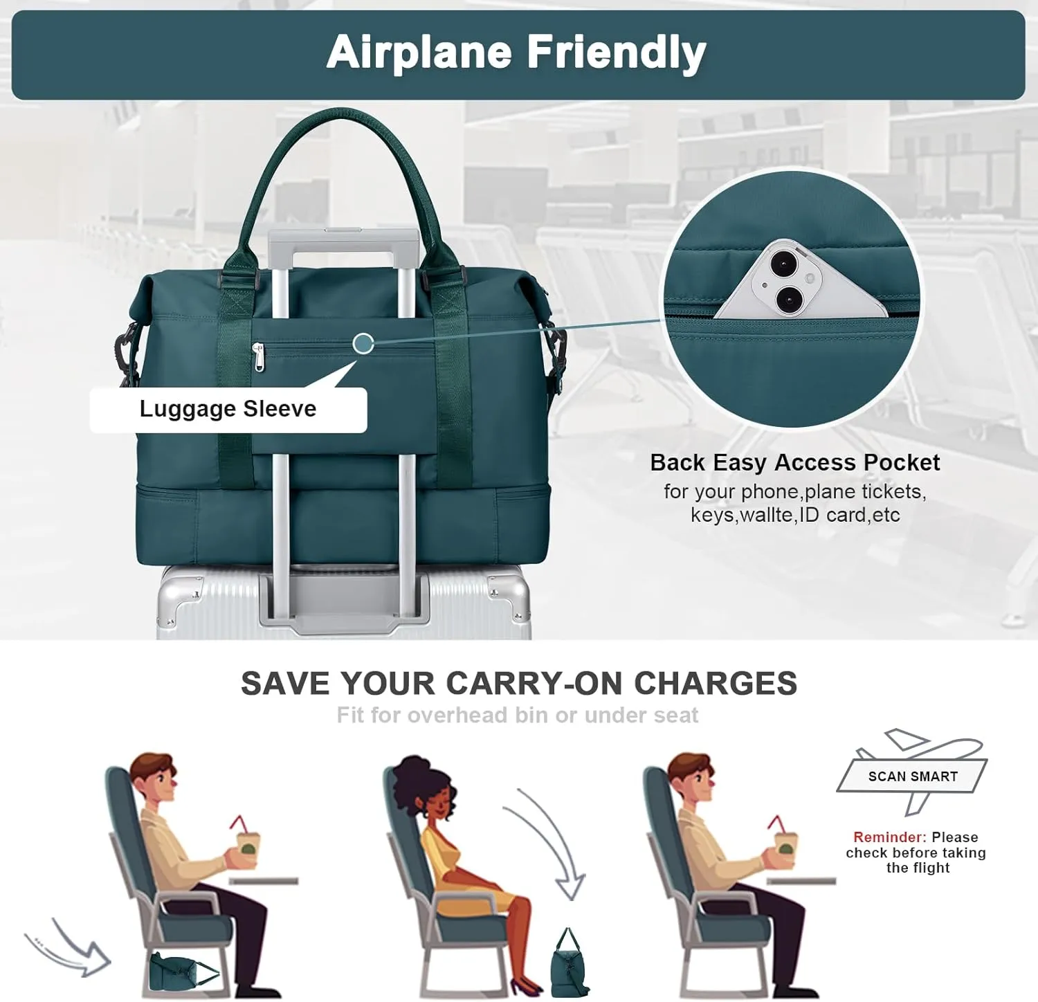 Travel Duffel Bag with Shoes Compartment, Overnight Weekender Bags for Women,Carry on Personal Item Bag