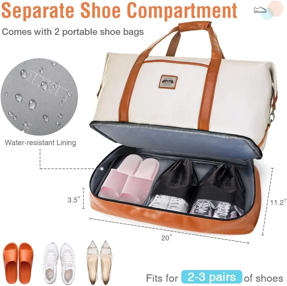 Travel Duffle Bag, Weekender Bags for Women Carry On Travel Bag Overnight Bag with Shoe Compartment Toiletry Bag