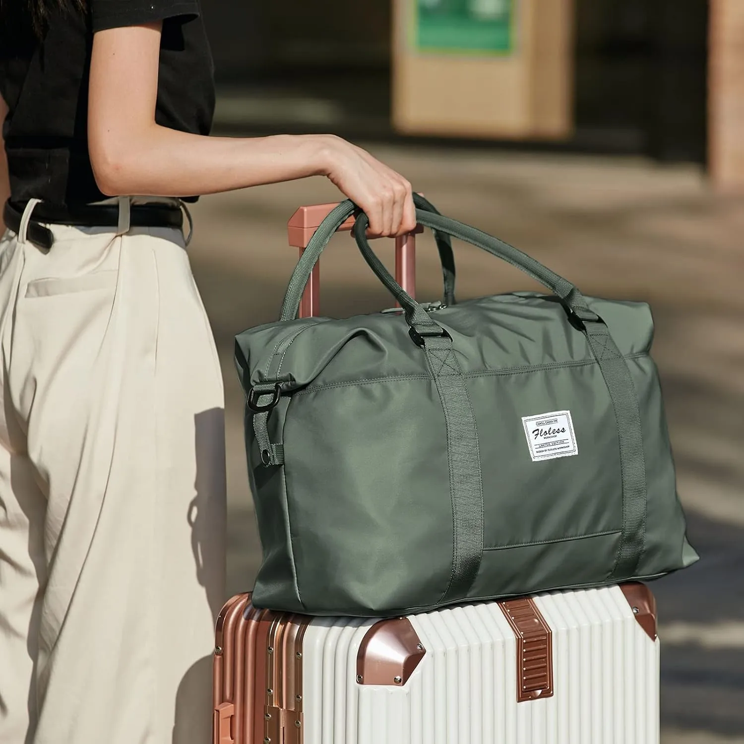 Travel Gym Bag for Women, LANBX Tote Bag Carry on Luggage Sport Duffle Weekender Overnight Bags with Wet Pocket (B-Olive Green)