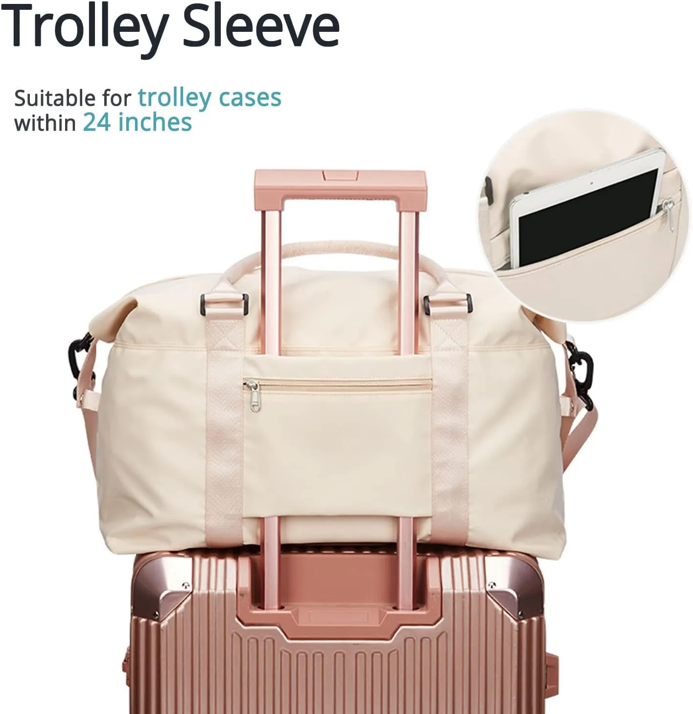 Travel Gym Bag for Women, LANBX Tote Bag Carry on Luggage Sport Duffle Weekender Overnight Bags with Wet Pocket (Beige)