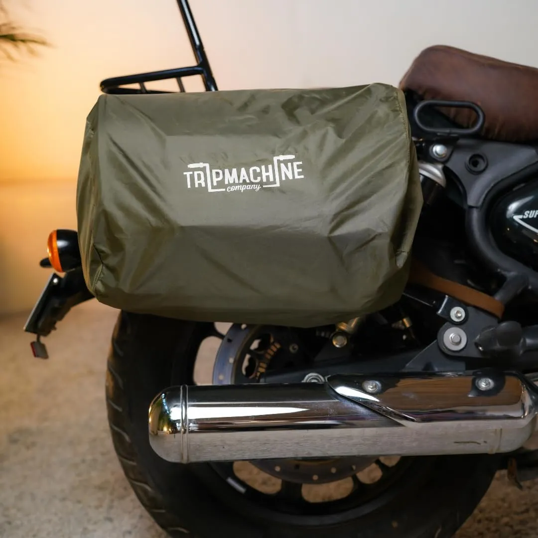 Trip Machine Company Expedition Saddlebags for Royal Enfield Super Meteor 650 & shotgun 650, 16 oz Heavy-Duty Canvas, Leather (Pair, Black)