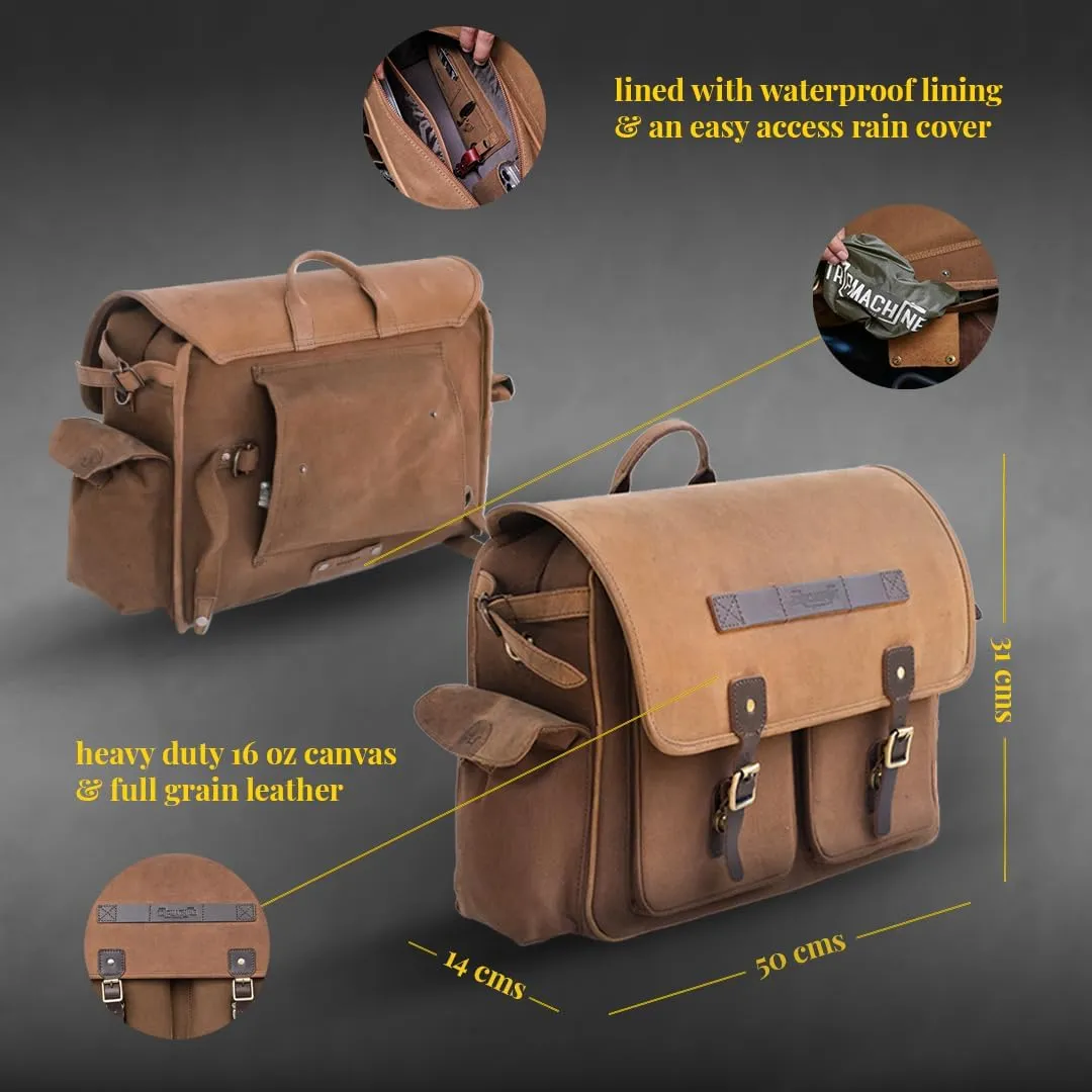 Trip Machine Company Expedition Saddlebags for Royal Enfield Super Meteor 650 & shotgun 650, 16 oz Heavy-Duty Canvas, Leather (Pair, Black)