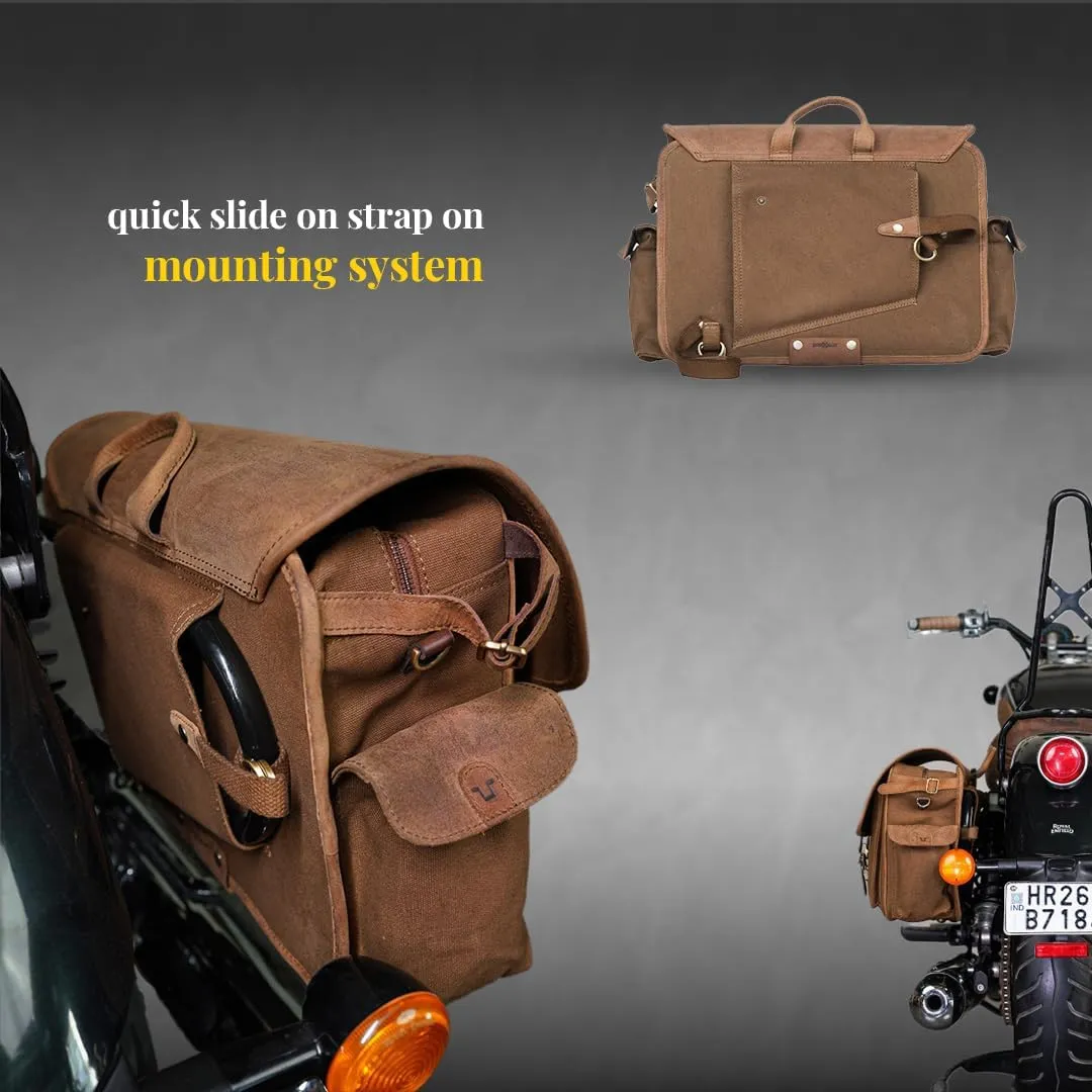 Trip Machine Company Expedition Saddlebags for Royal Enfield Super Meteor 650 & shotgun 650, 16 oz Heavy-Duty Canvas, Leather (Pair, Black)