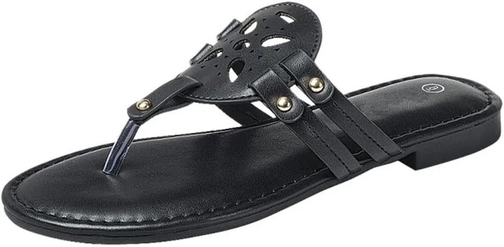 TruFox Women's Medallion Flat Sandals Comfortable Soft Cushion Slide Slip on Summer Beach Thong Flip Flops