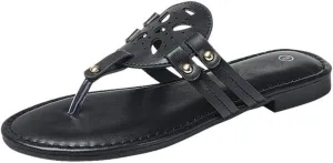 TruFox Women's Medallion Flat Sandals Comfortable Soft Cushion Slide Slip on Summer Beach Thong Flip Flops