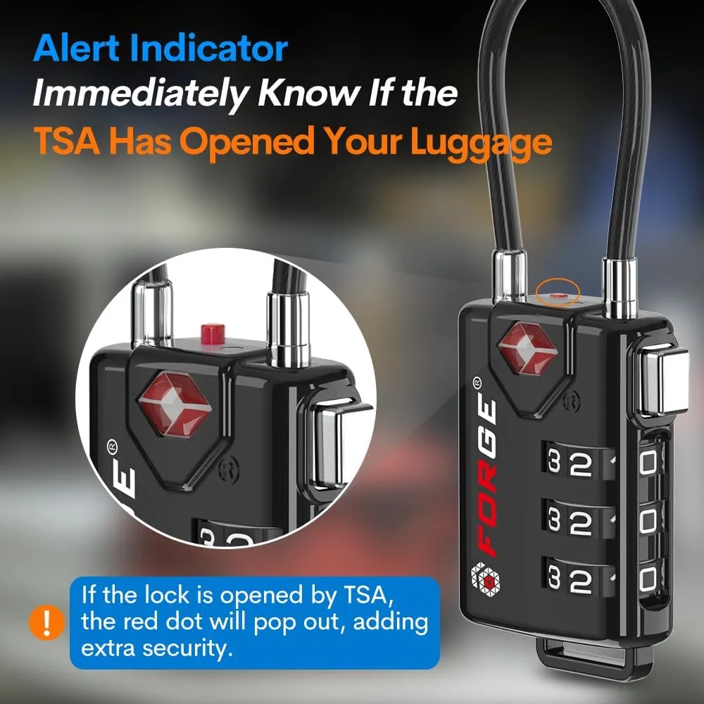 TSA Approved Cable Luggage Locks, 6 Pack, Easy Read Dials with Alloy Body