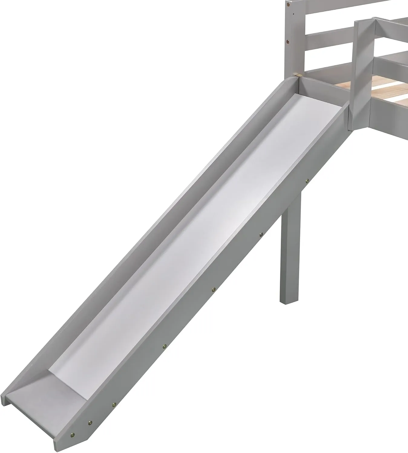 Twin Size Low Loft Bed with Slide,Kids Loft Bed with Chalkboard and Ladder,Wood Low Loft Bed Twin Size for Girls Boys,Grey