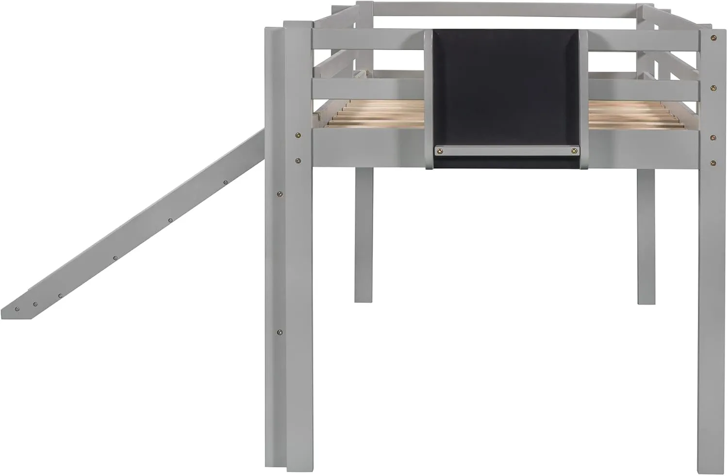 Twin Size Low Loft Bed with Slide,Kids Loft Bed with Chalkboard and Ladder,Wood Low Loft Bed Twin Size for Girls Boys,Grey