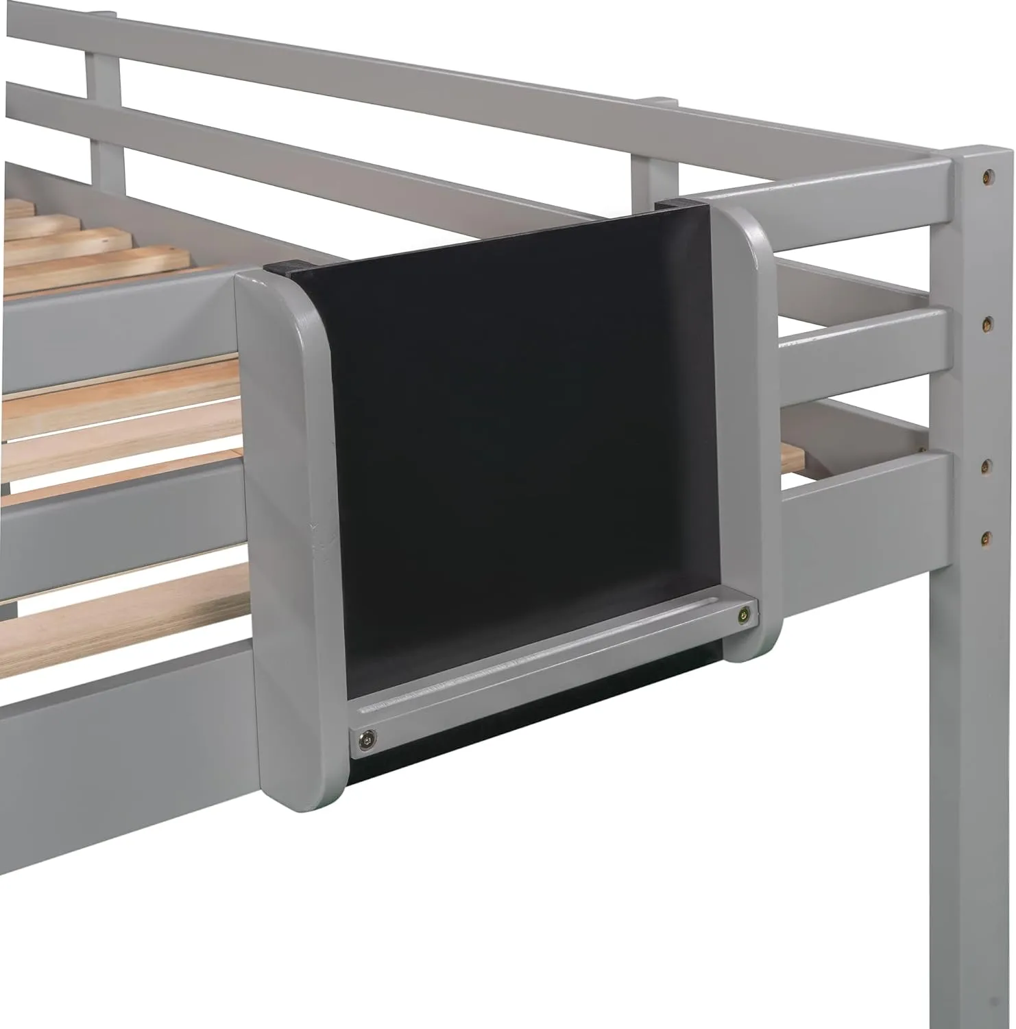 Twin Size Low Loft Bed with Slide,Kids Loft Bed with Chalkboard and Ladder,Wood Low Loft Bed Twin Size for Girls Boys,Grey