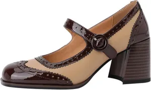 U-lite Women's Classic Loafer Casual Lace up Dress Shoe|Carved Hollow Design|Pork Lining|Microfiber Leather Sole with Rubber Weave Chunky High Heel