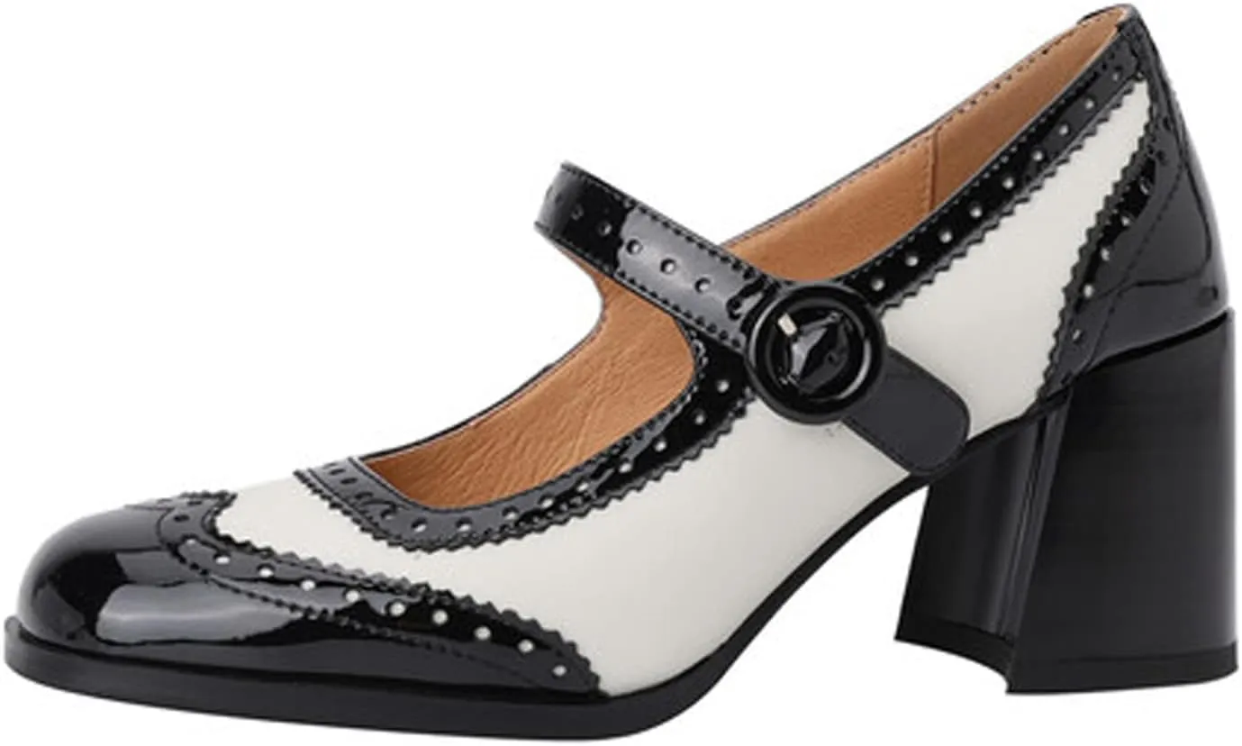 U-lite Women's Classic Loafer Casual Lace up Dress Shoe|Carved Hollow Design|Pork Lining|Microfiber Leather Sole with Rubber Weave Chunky High Heel