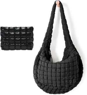 UKAYCCI Women Large Quilted Tote Bag Lightweight Quilted Carryall GYM Bag Soft Puffy Crossbody Bag Hobo Handbags Wallet