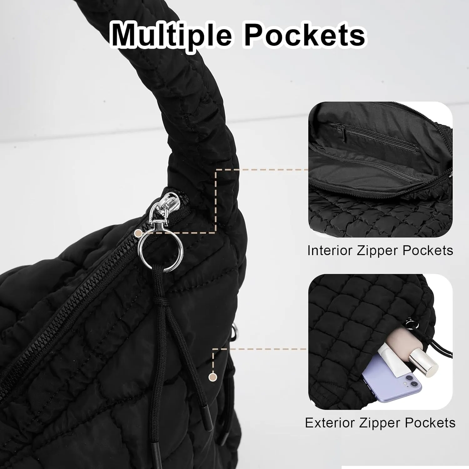 UKAYCCI Women Large Quilted Tote Bag Lightweight Quilted Carryall GYM Bag Soft Puffy Crossbody Bag Hobo Handbags Wallet