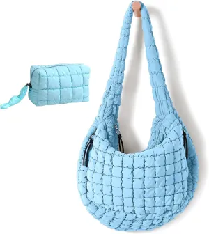 UKAYCCI Women Large Quilted Tote Bag Lightweight Quilted Carryall GYM Bag Soft Puffy Crossbody Bag Hobo Handbags Wallet