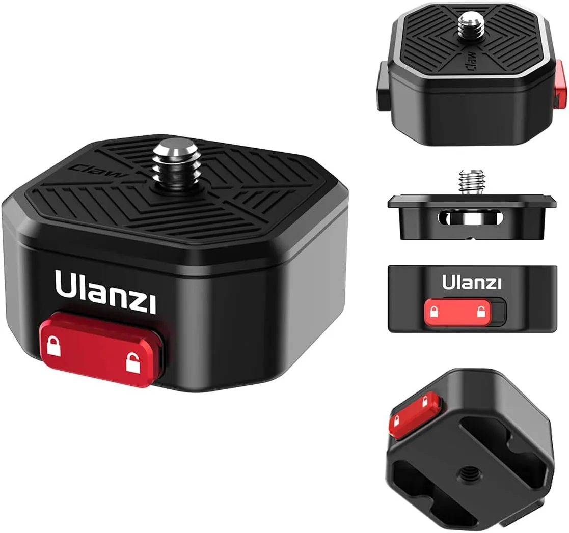 ULANZI Claw Quick Release Plate Tripod QR Camera Mount Adapter, Quick Setup Kit with 1/4'' Screw for Canon/Sony/Nikon Cameras/Zhiyun/Feiyu/DJI/Moza Stablizers Switch Between Tripod/Monopod/Slider