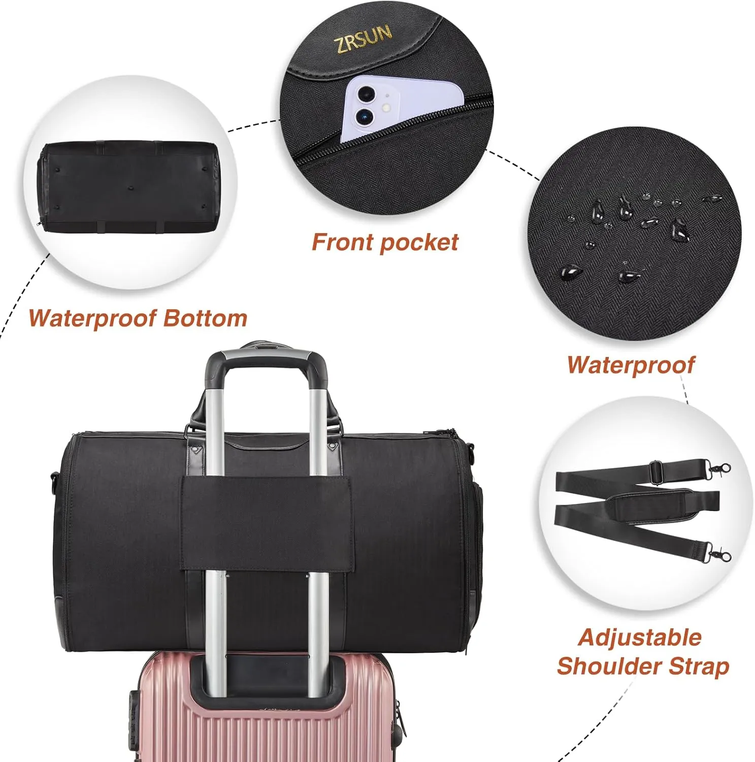 Ultimate 3-in-1 Garment Duffel Bag – Wrinkle-Free, Spacious 50L Capacity, Waterproof, Ideal for Business Trips & Weekend Getaways (Black)