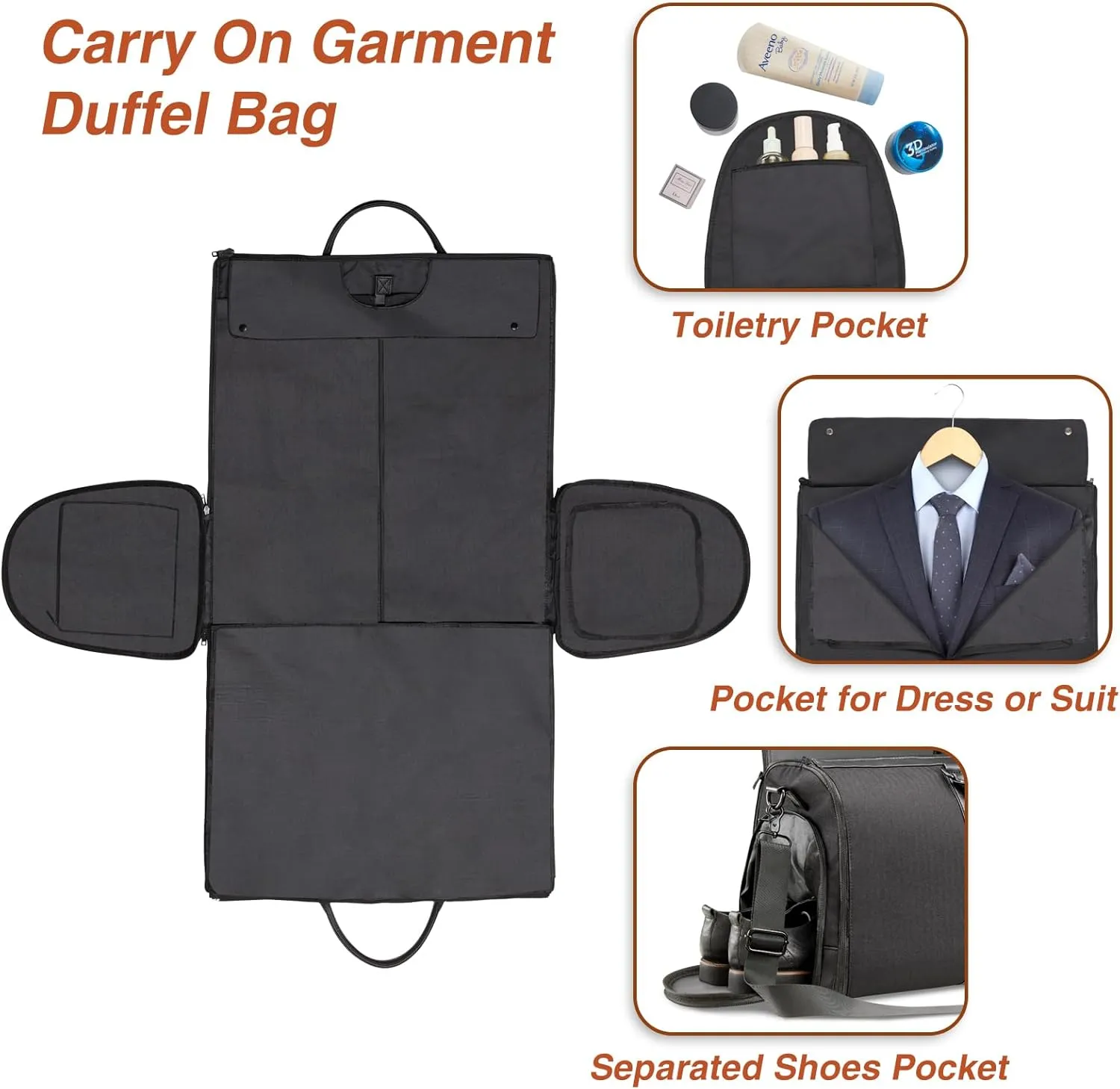 Ultimate 3-in-1 Garment Duffel Bag – Wrinkle-Free, Spacious 50L Capacity, Waterproof, Ideal for Business Trips & Weekend Getaways (Black)