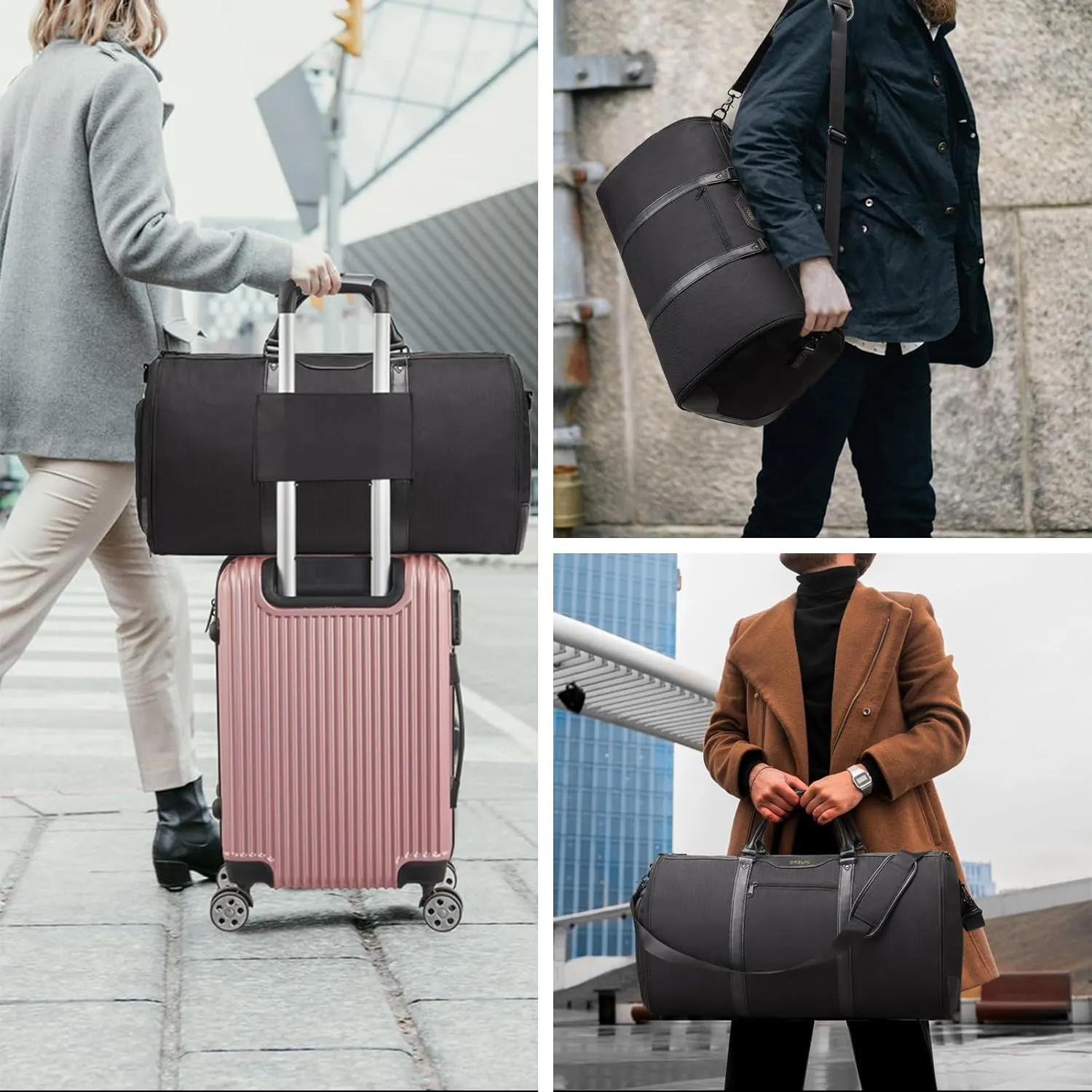 Ultimate 3-in-1 Garment Duffel Bag – Wrinkle-Free, Spacious 50L Capacity, Waterproof, Ideal for Business Trips & Weekend Getaways (Black)