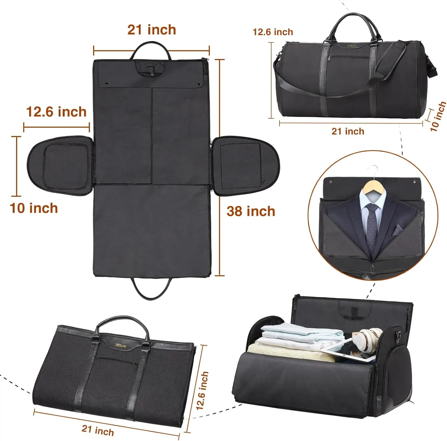 Ultimate 3-in-1 Garment Duffel Bag – Wrinkle-Free, Spacious 50L Capacity, Waterproof, Ideal for Business Trips & Weekend Getaways (Black)