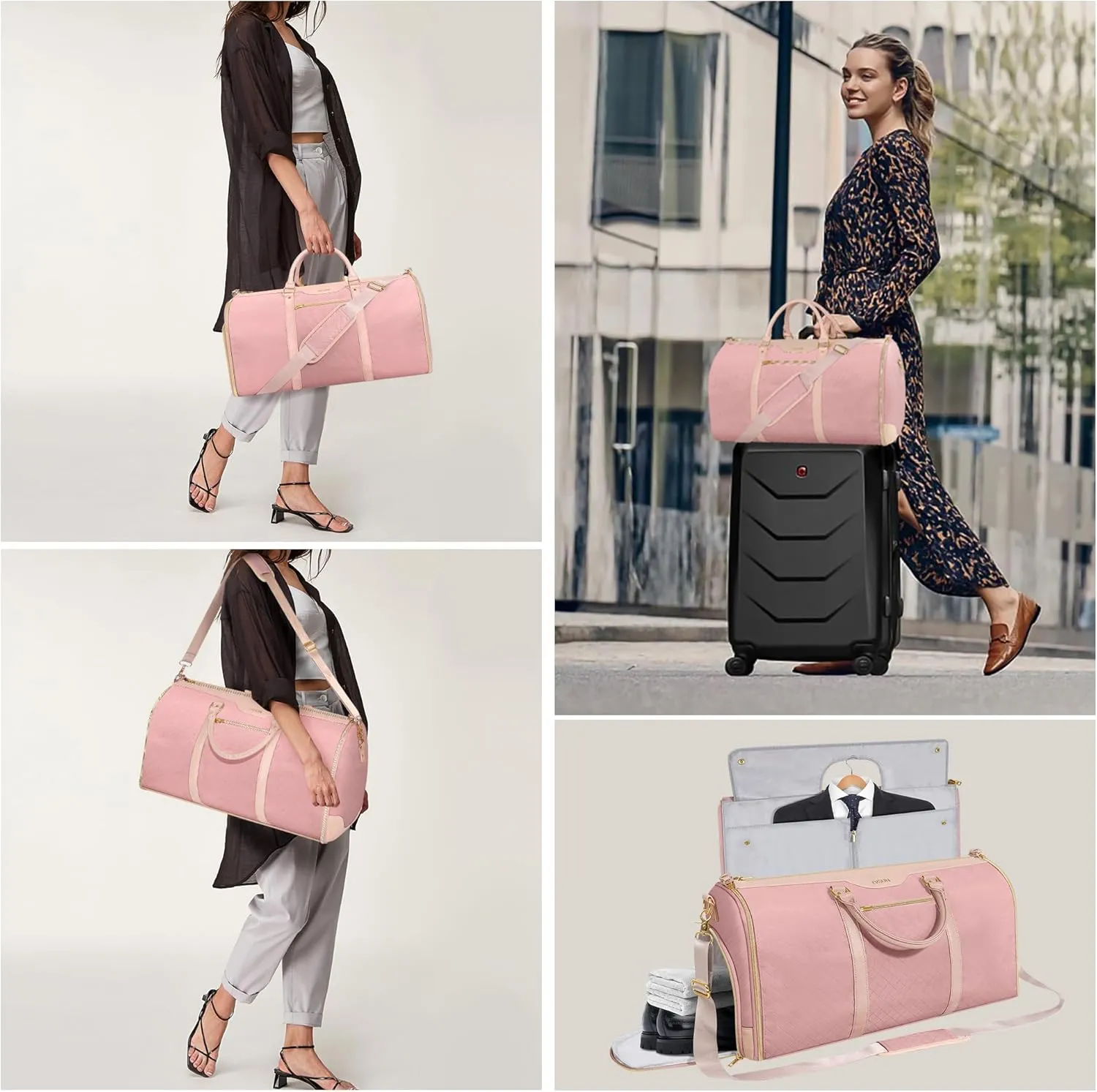 Ultimate 3-in-1 Garment Duffel Bag – Wrinkle-Free, Spacious 50L Capacity, Waterproof, Ideal for Business Trips & Weekend Getaways (QPink)