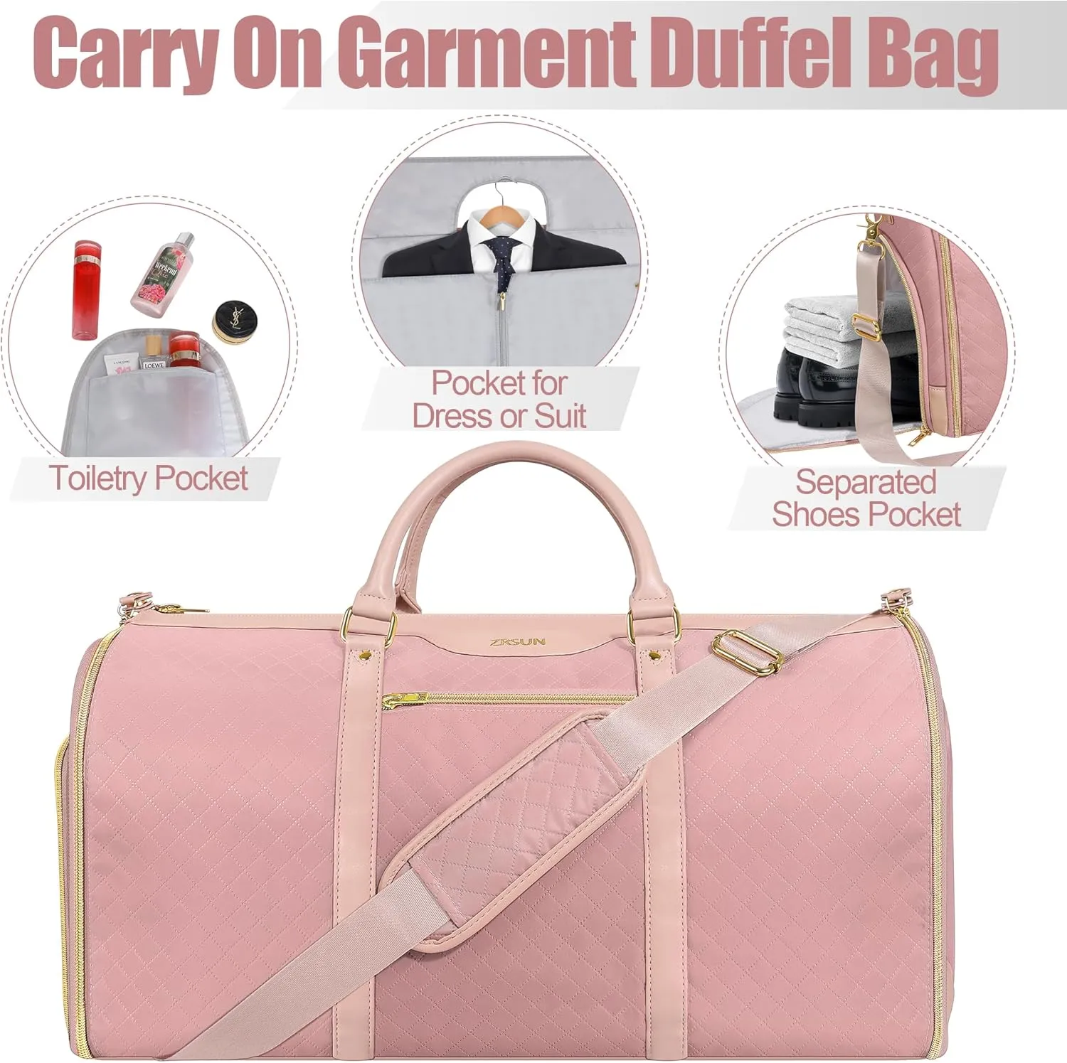 Ultimate 3-in-1 Garment Duffel Bag – Wrinkle-Free, Spacious 50L Capacity, Waterproof, Ideal for Business Trips & Weekend Getaways (QPink)