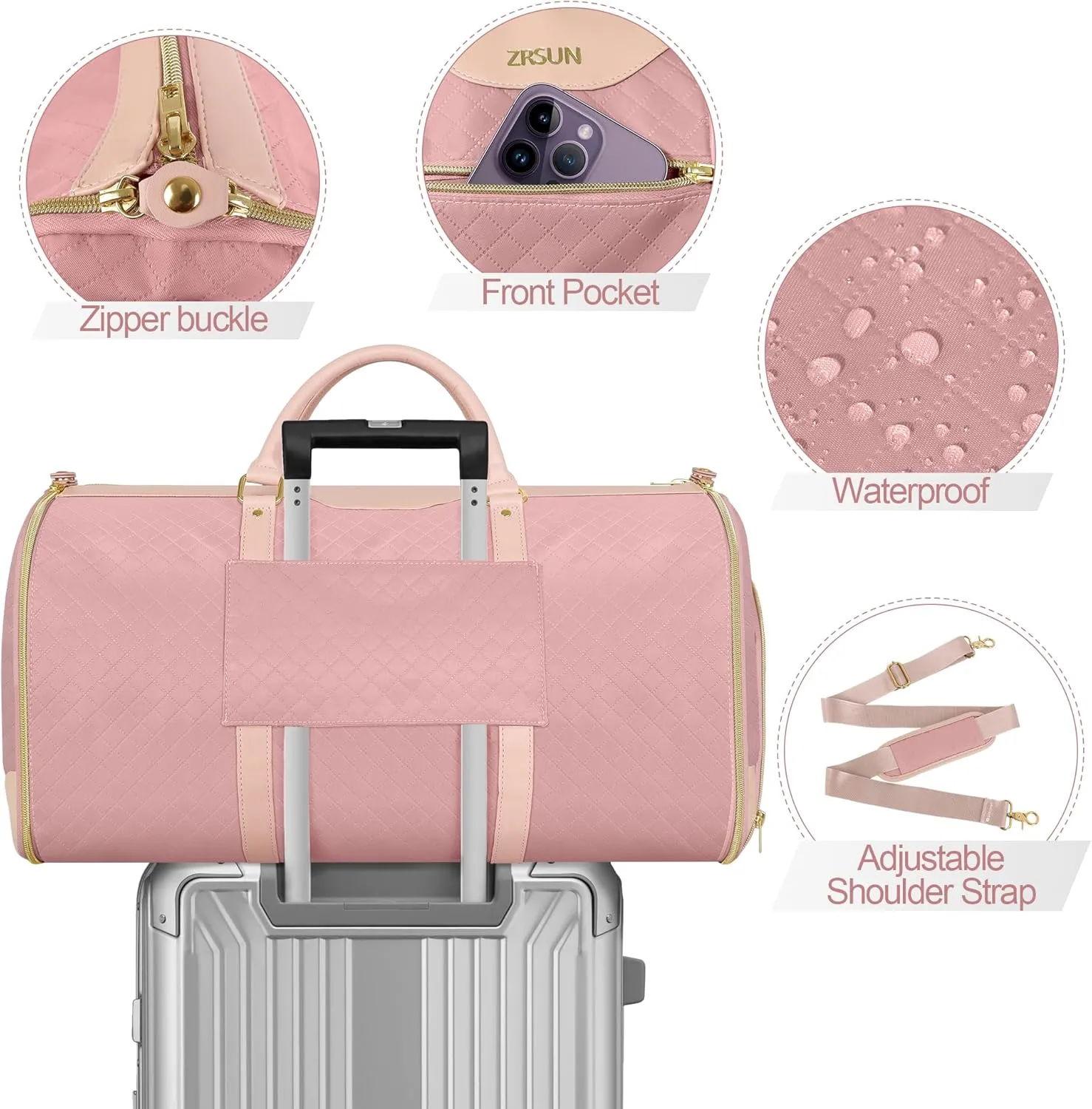 Ultimate 3-in-1 Garment Duffel Bag – Wrinkle-Free, Spacious 50L Capacity, Waterproof, Ideal for Business Trips & Weekend Getaways (QPink)