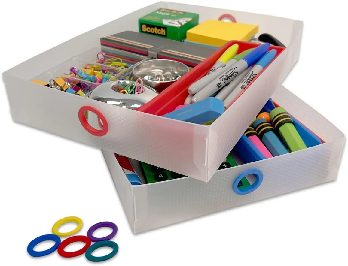 Ultimate Office TierDrop Supply Drawers Measure 9w x 12d x 2 1/4 Inches High for Desk Accessories and Supplies, Set of 2, Includes Color-Coded Finger Rings for Fast and Easy Access to Contents
